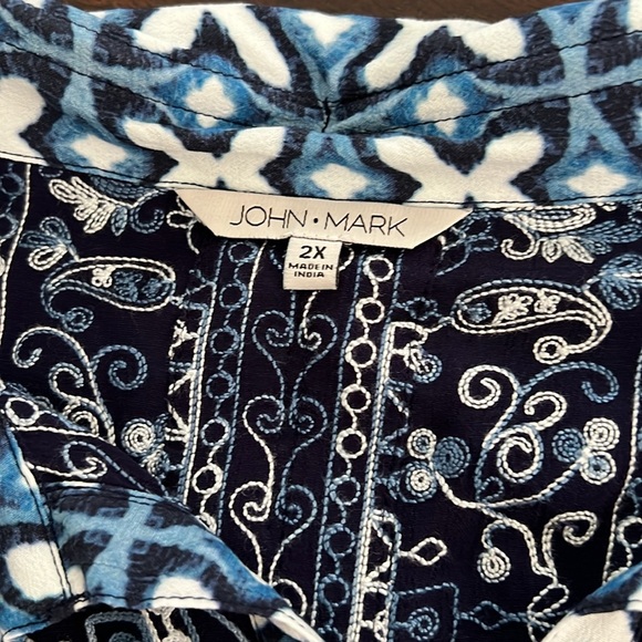 John Mark Woven Embroidered Tie Dye Print Wire Collar 3/4 Sleeve Button Tunic - Picture 14 of 16